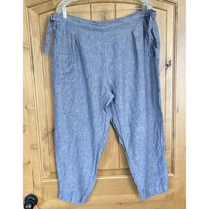 Poetry‎ Linen Crop Pants Size 16 US Blue Buckle Lagenlook Artsy Beachy Coastal